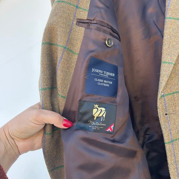 Joseph Turner Yorkshire Lambswool Windowpane Blazer Jacket 48R Mallalieus Coat - Picture 7 of 9